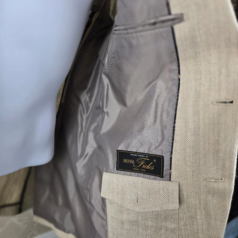 Joseph Abboud Sz 40 Regular 100% Linen Cream Colored Blazer 2 Button Herringbone